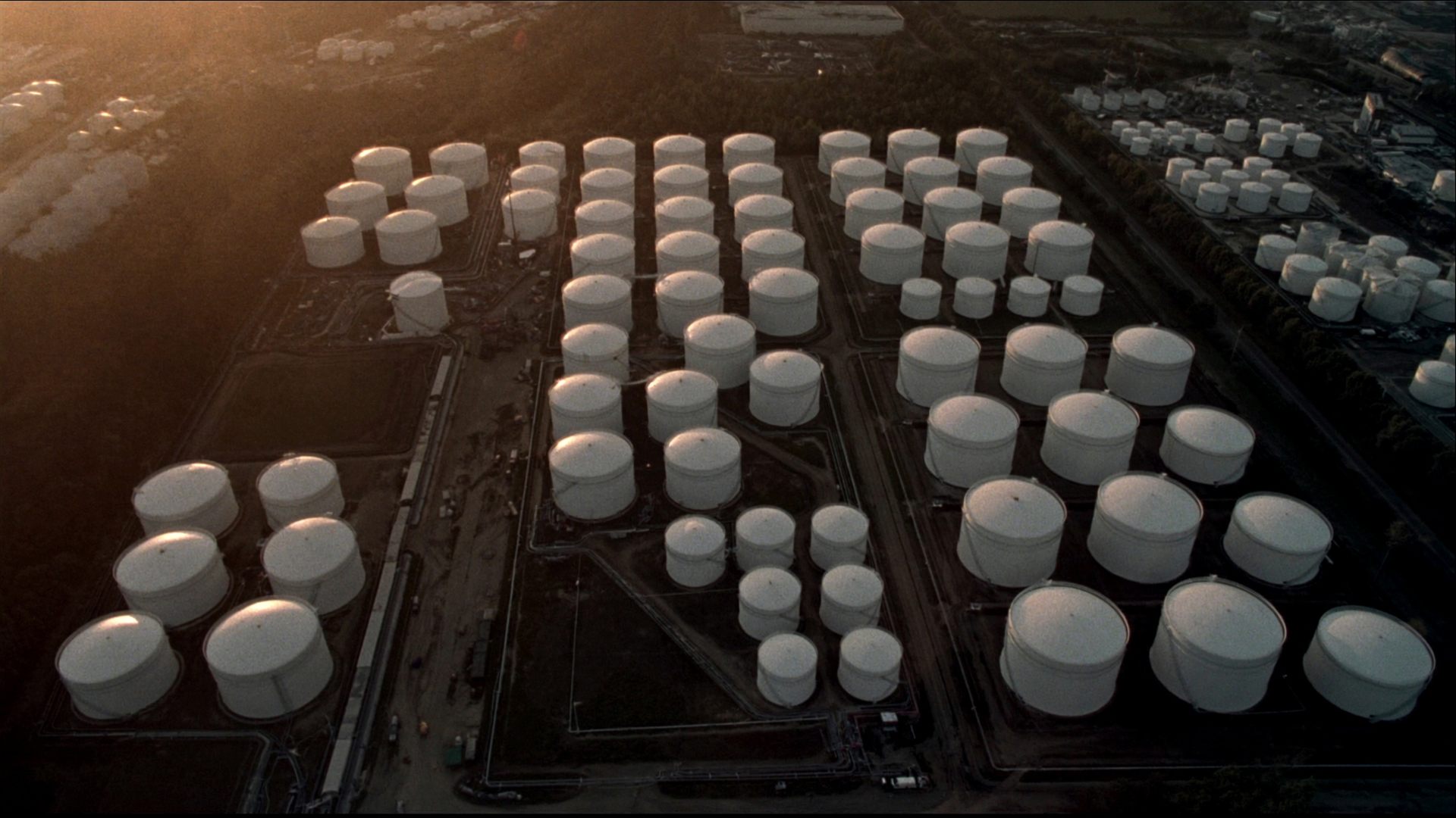 Aerial view of an oil storage terminal